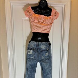 Nasty Gal Blush Pink Satin Ruffle Crop #S25